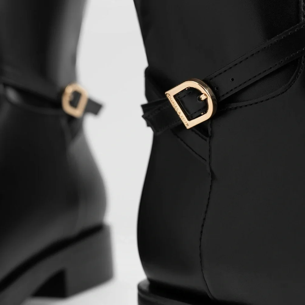 Charles & Keith Belted Knee-High Boots - Black (size 7) - Picture 7 of 11